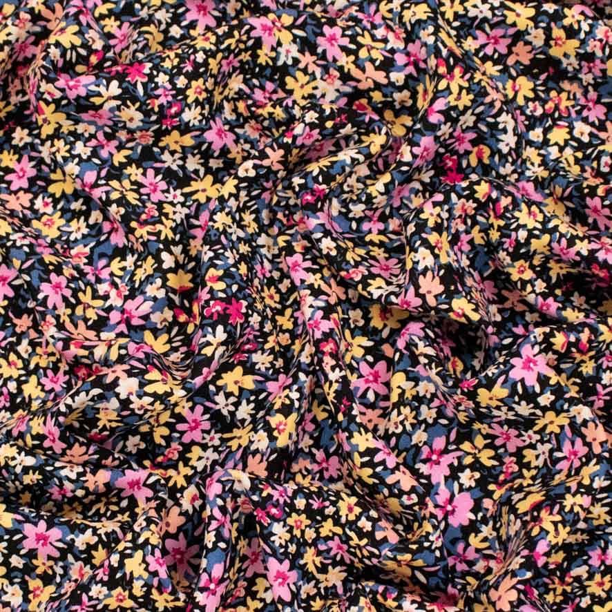 Rayon Poplin Prints Design 17 Pink & Yellow Vibrant Flowers - Image 2