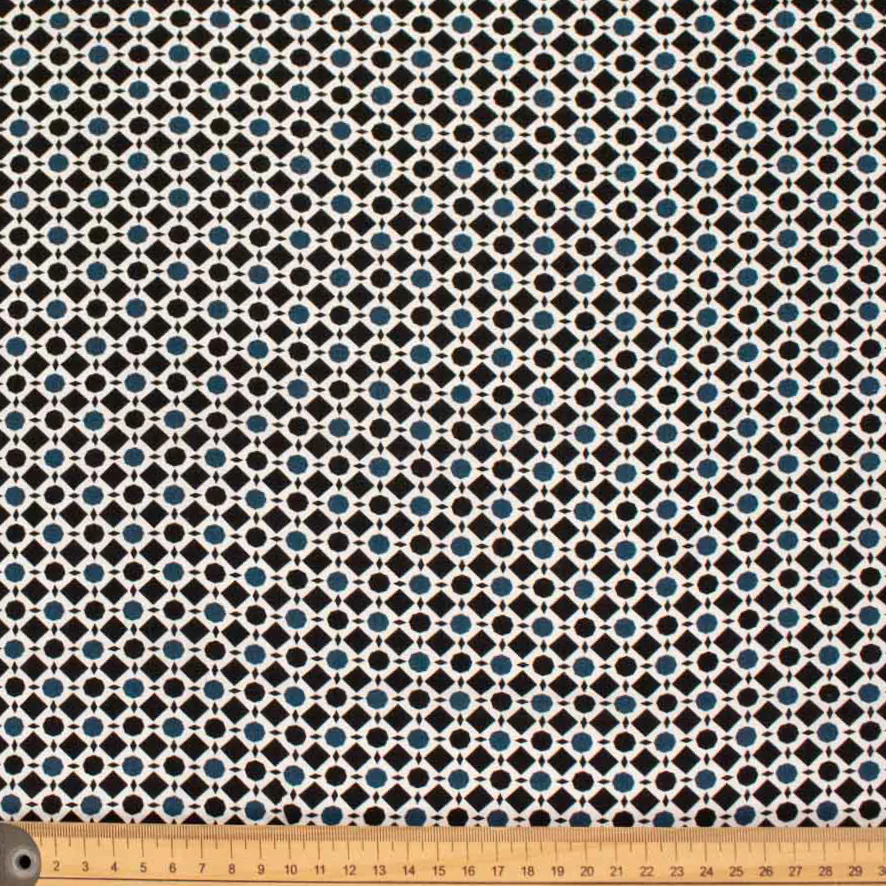 Rayon Poplin Prints Design 23 Teal Dots and Black Squares - Image 3