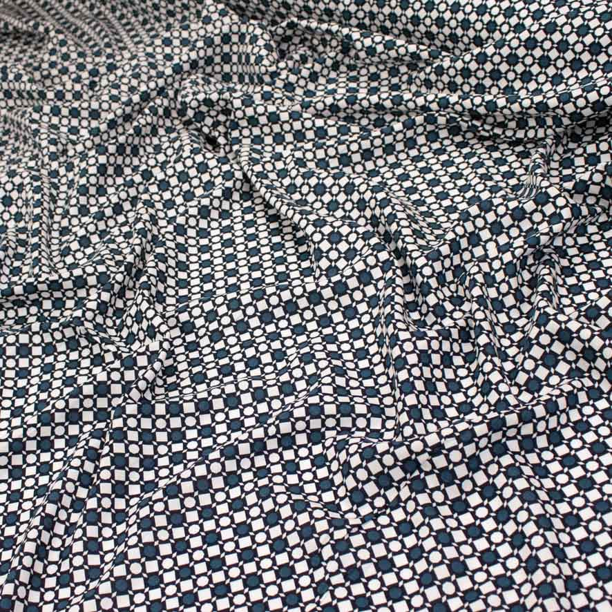 Rayon Poplin Prints Design 23 Teal Dots and White Squares - Image 2