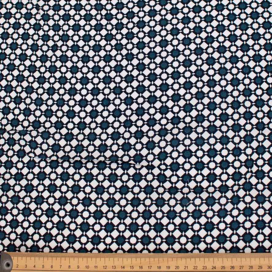 Rayon Poplin Prints Design 23 Teal Dots and White Squares - Image 3