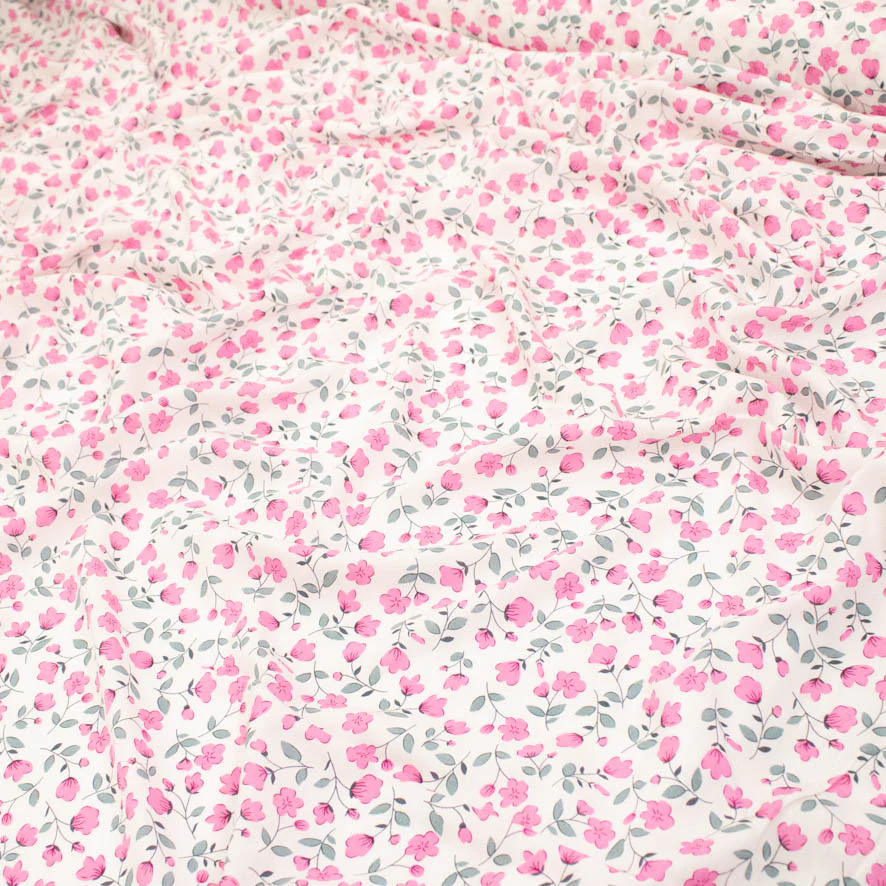 Rayon Poplin Prints Design 31 Pink Mini Flowers - Image 2