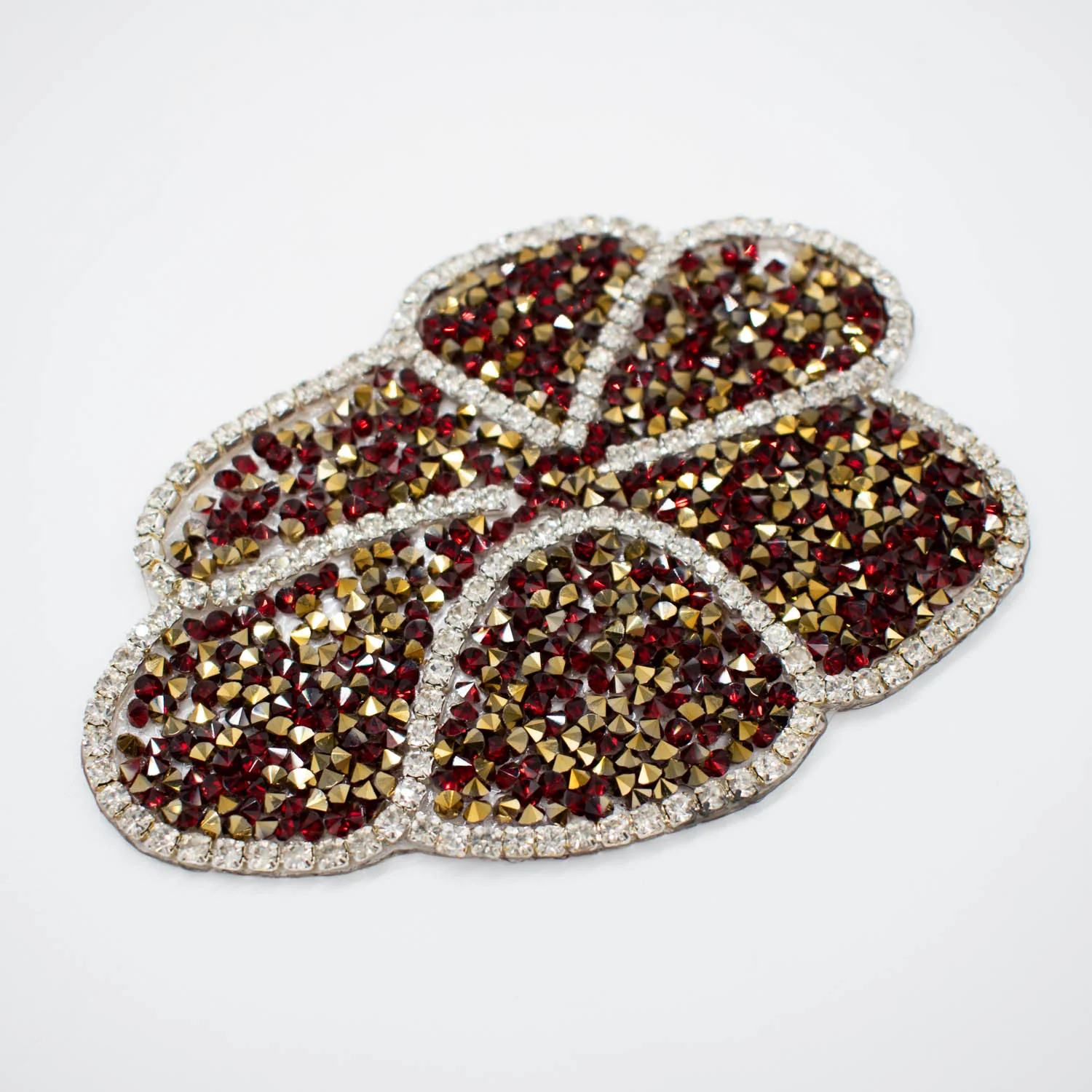 Red & Gold Diamante Flower Iron-on Motif Design-MOT-AA07 LARGE 10.5CM x 7.5CM - Image 2