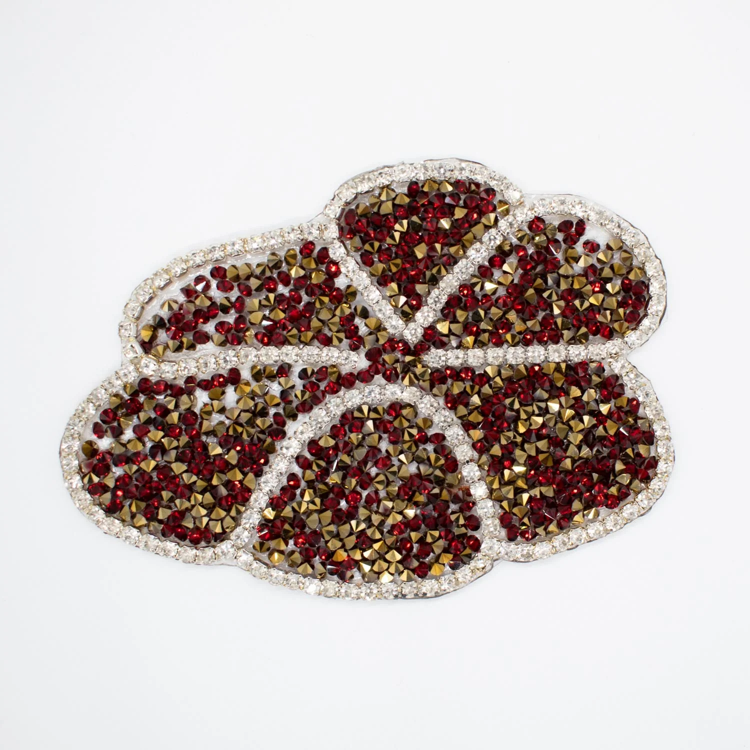 Red & Gold Diamante Flower Iron-on Motif Design-MOT-AA07 SMALL 9CM x 6CM