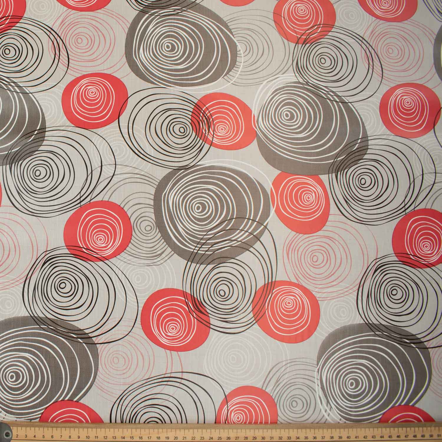 Red & Grey Whirlpool Circle Plastic Tablecloth Fabric - Image 2