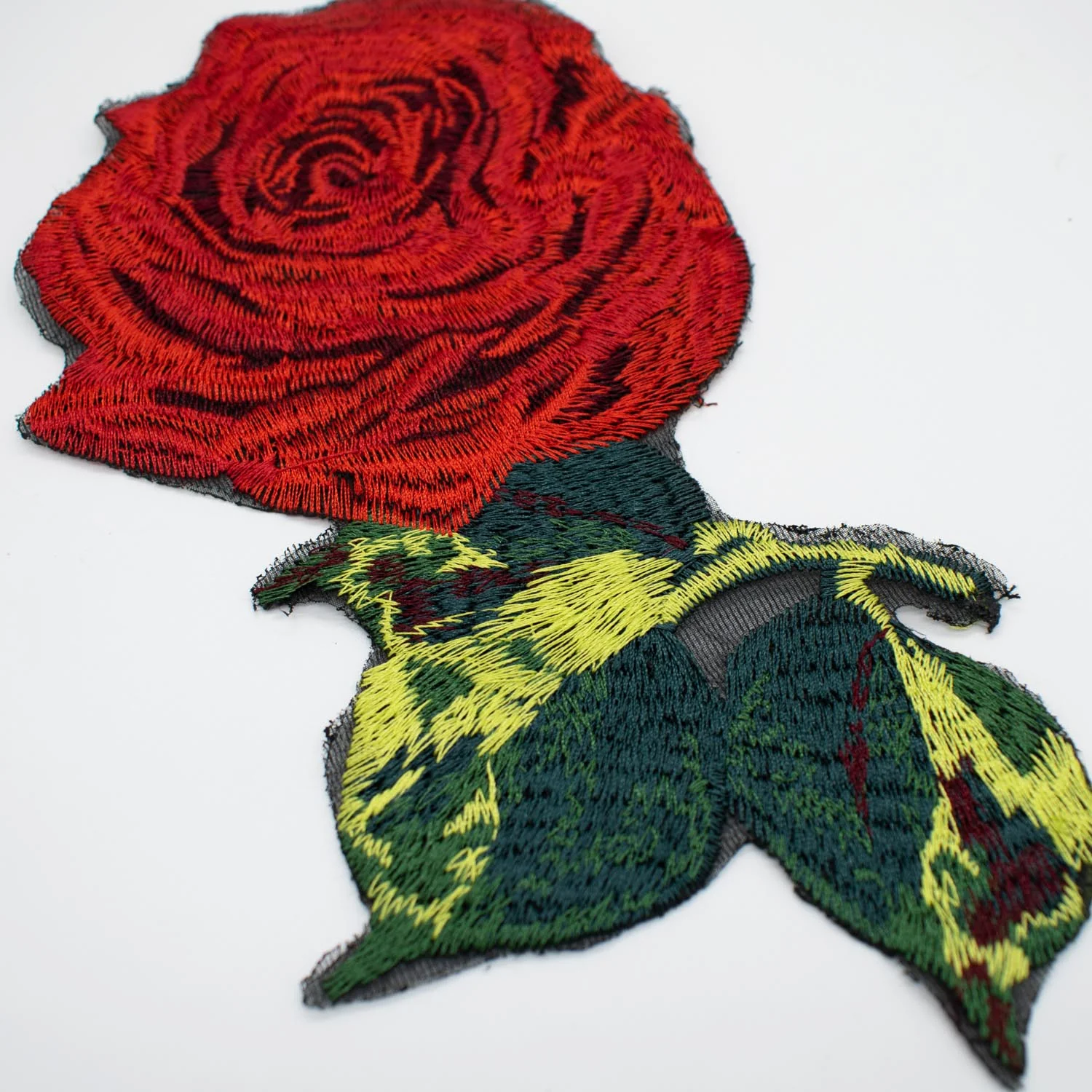 Red Rose Flower Embroidered Applique Sew On Motif - Image 2