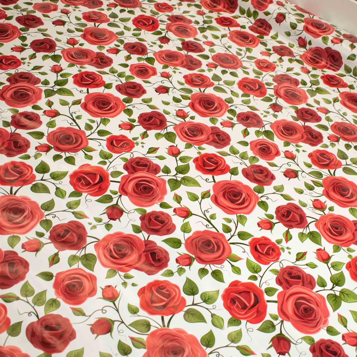 Red Roses Vines Plastic Tablecloth Fabric - Image 2