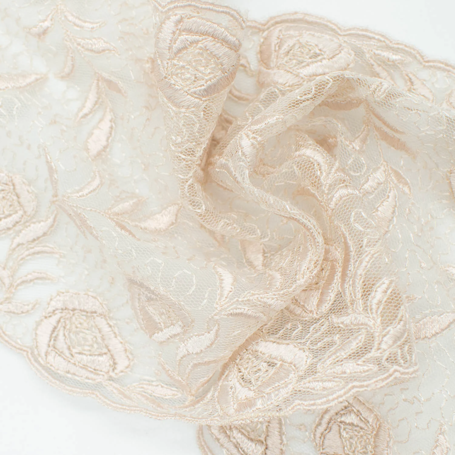 Roses Slight Stretch Raschel Lace Trim 14cm Champagne - Image 2