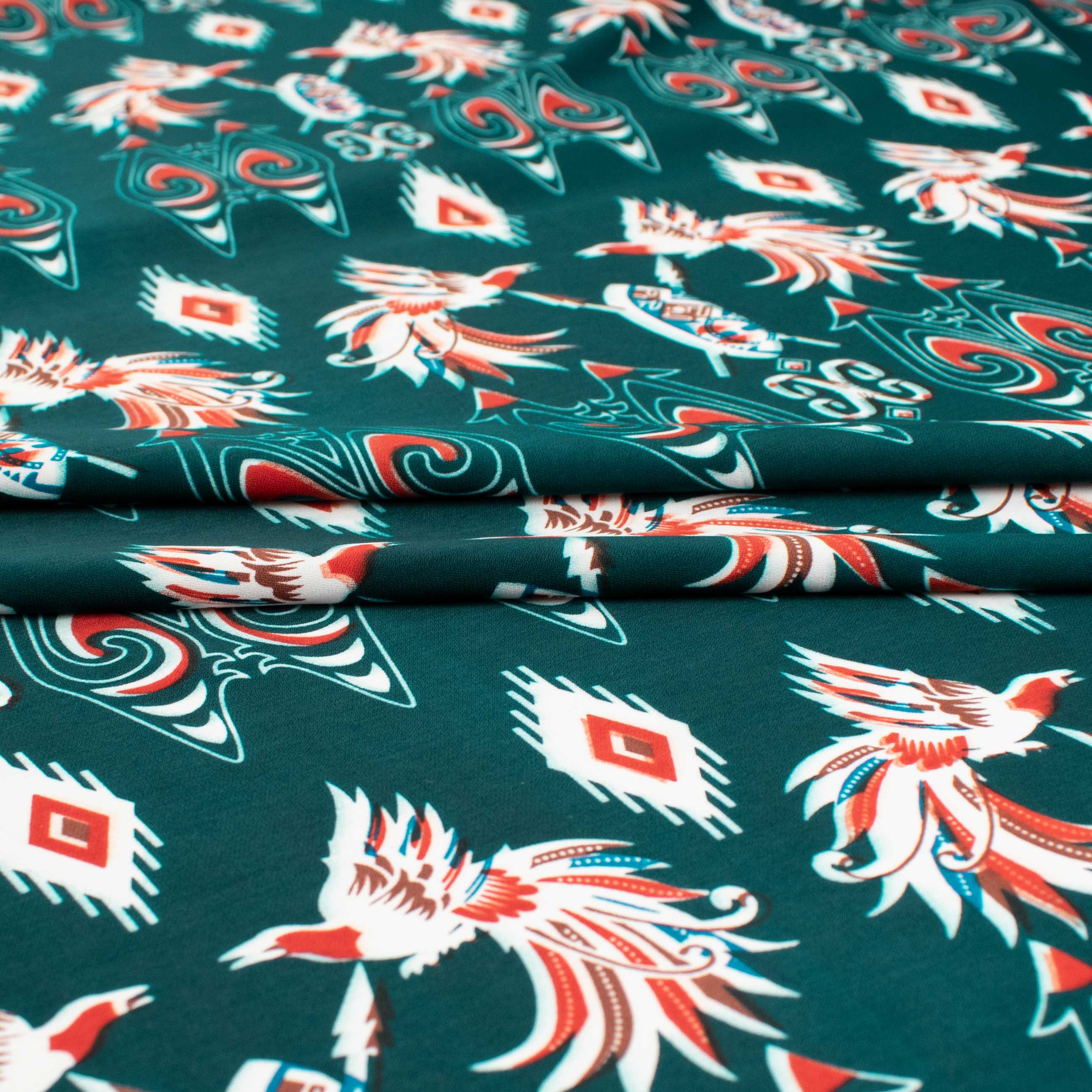 Sahara Ice Wash Prints Design-667 White Birds Green & Red - Image 2