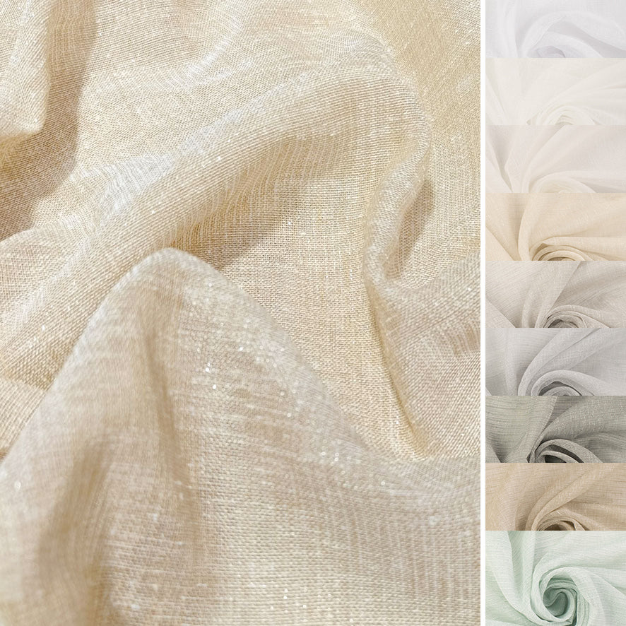 Santorini Curtaining Linen Look Glitter Sheer Fabric 300cm - Image 4