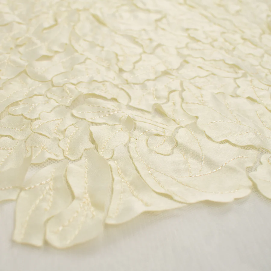 Satin Flower Applique on Tulle Cream - Image 2