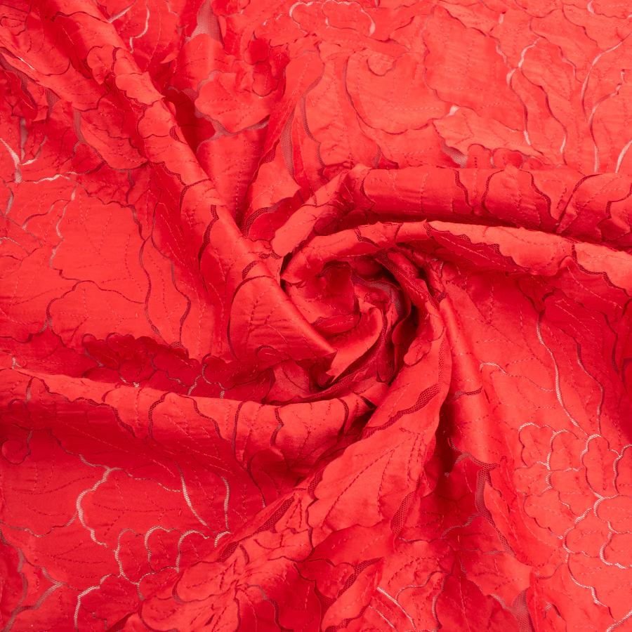 Satin Flower Applique on Tulle Red - Image 4