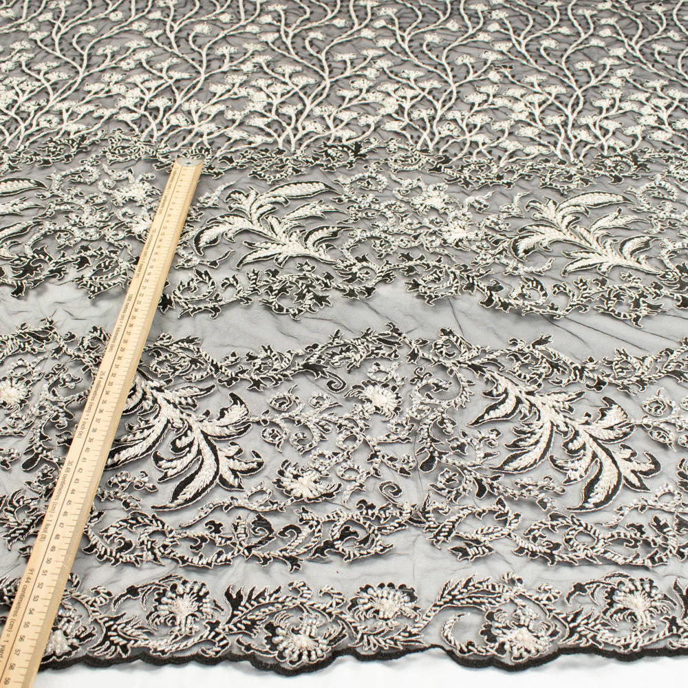 Seed Pearl Sequin Chantilly Lace White - Image 2