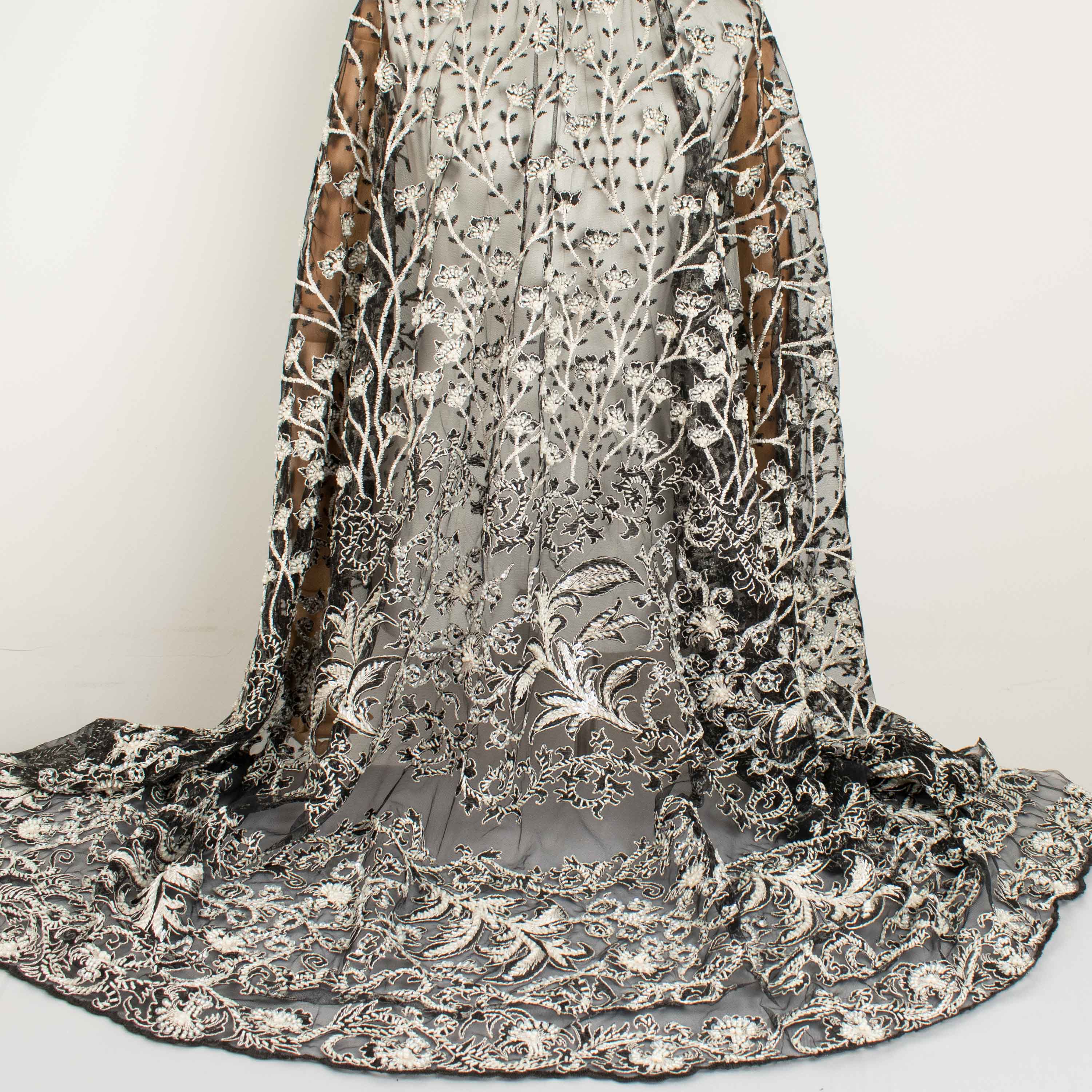 Seed Pearl Sequin Chantilly Lace White - Image 3