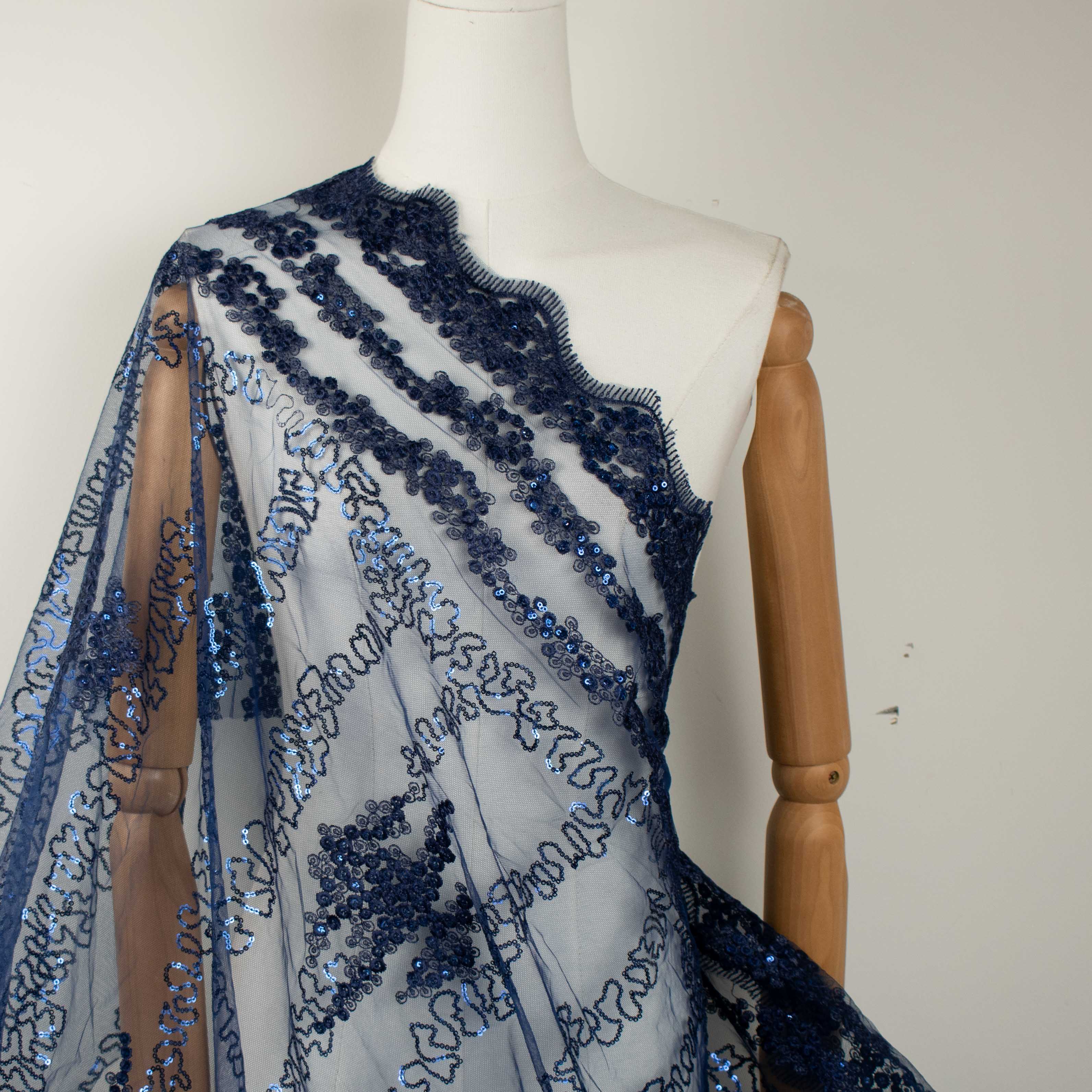 Sequin Embroidery Lace Navy - Image 3