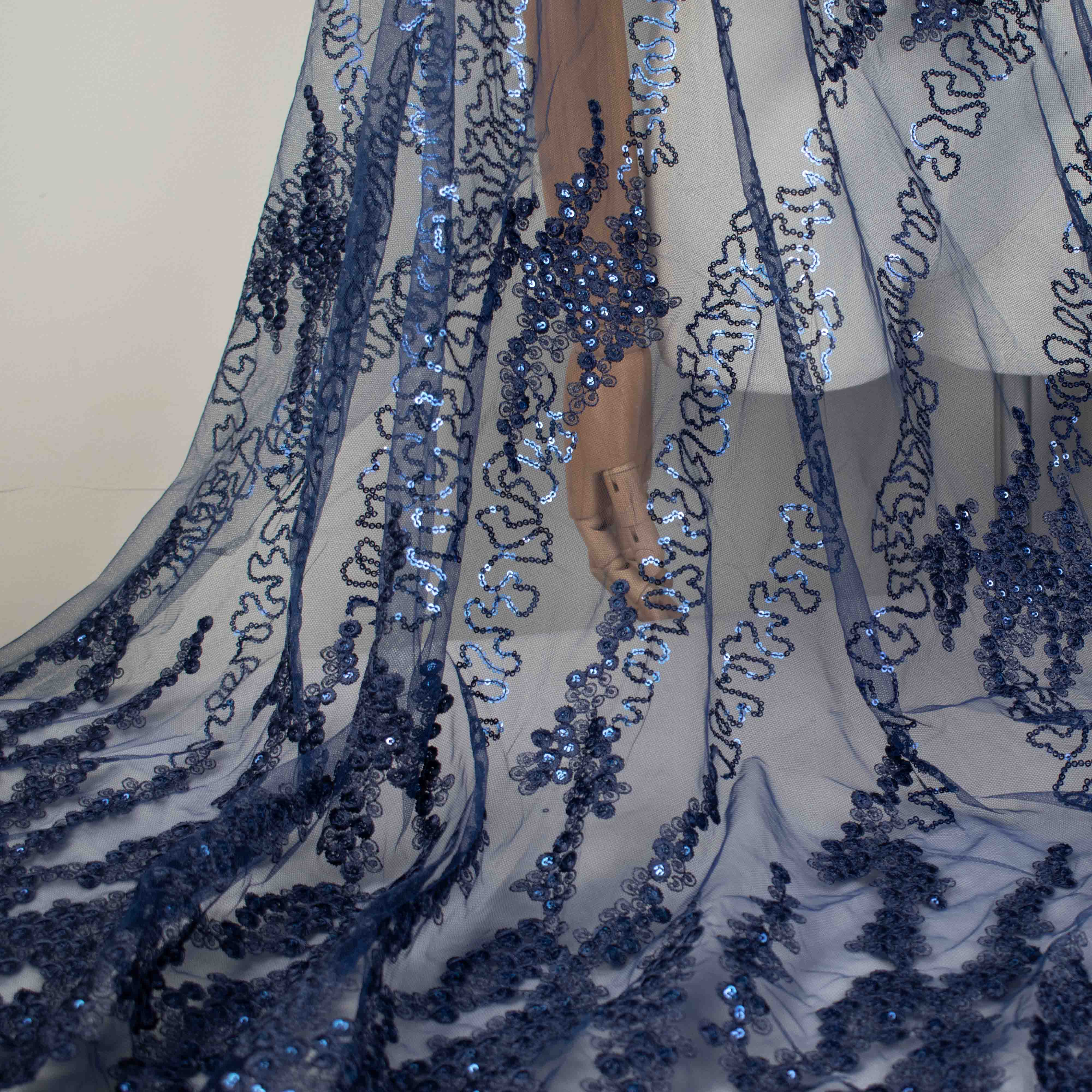 Sequin Embroidery Lace Navy - Image 4