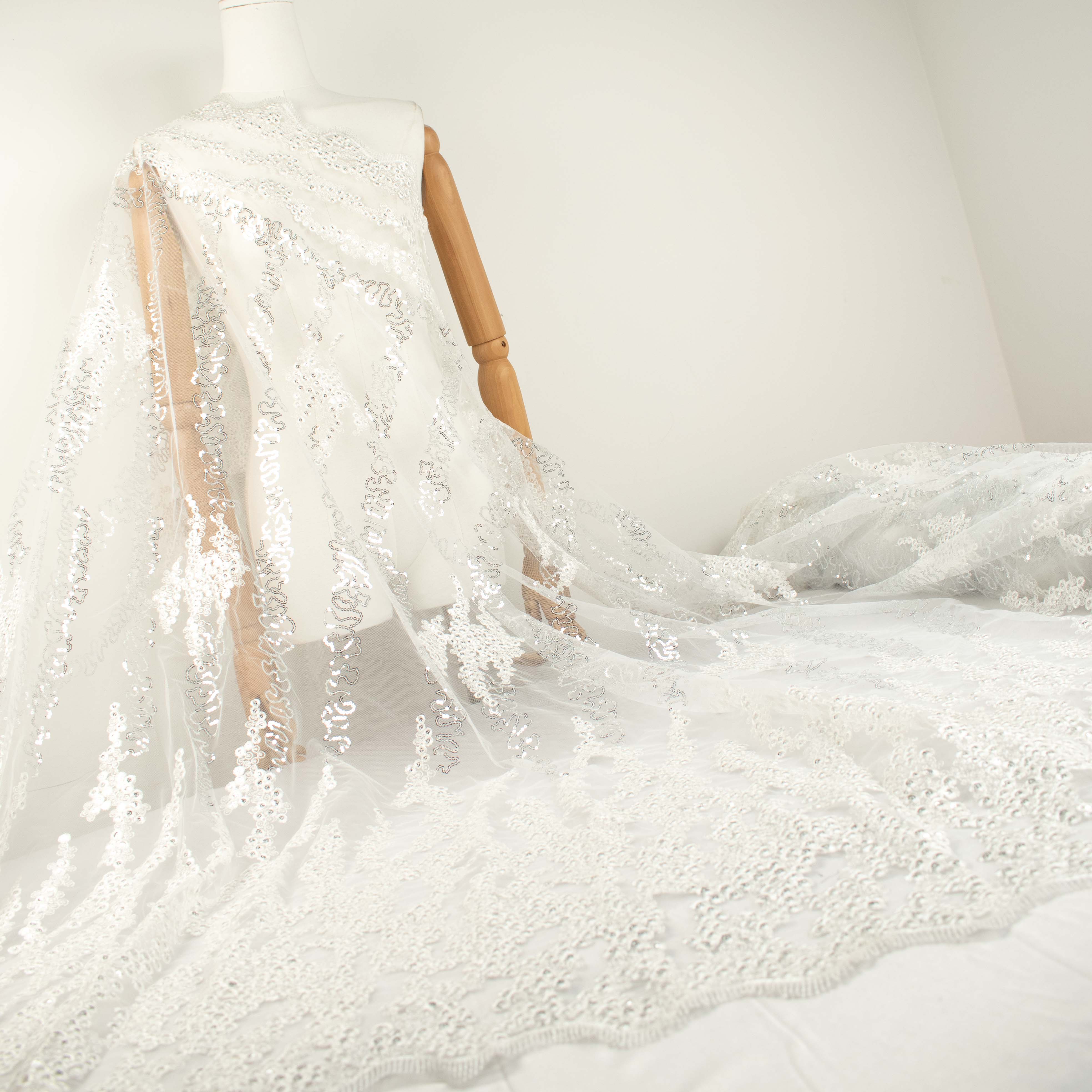 Sequin Embroidery Lace White - Image 3