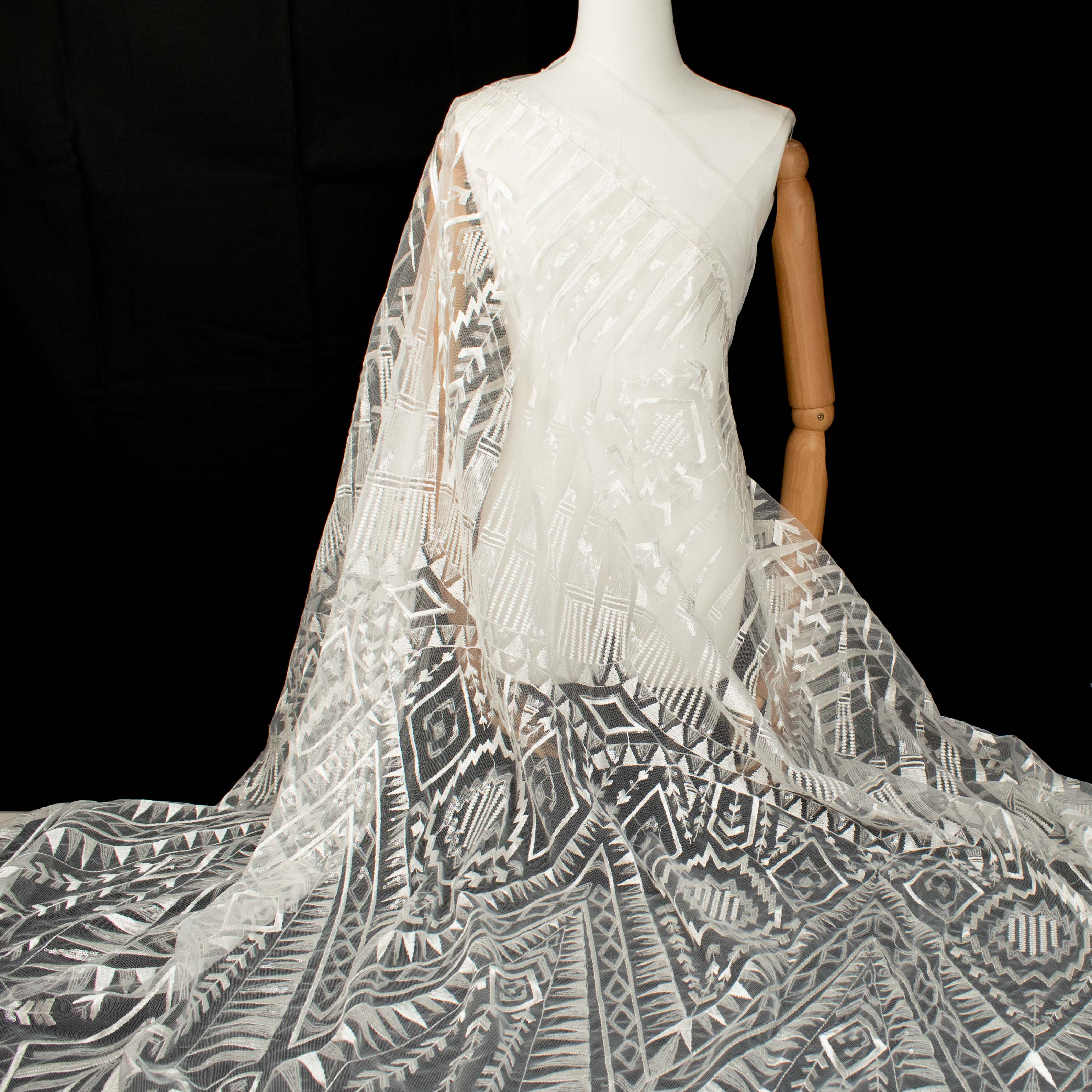 Sequin Geometry Embroidery Lace White Design-6 - Image 3