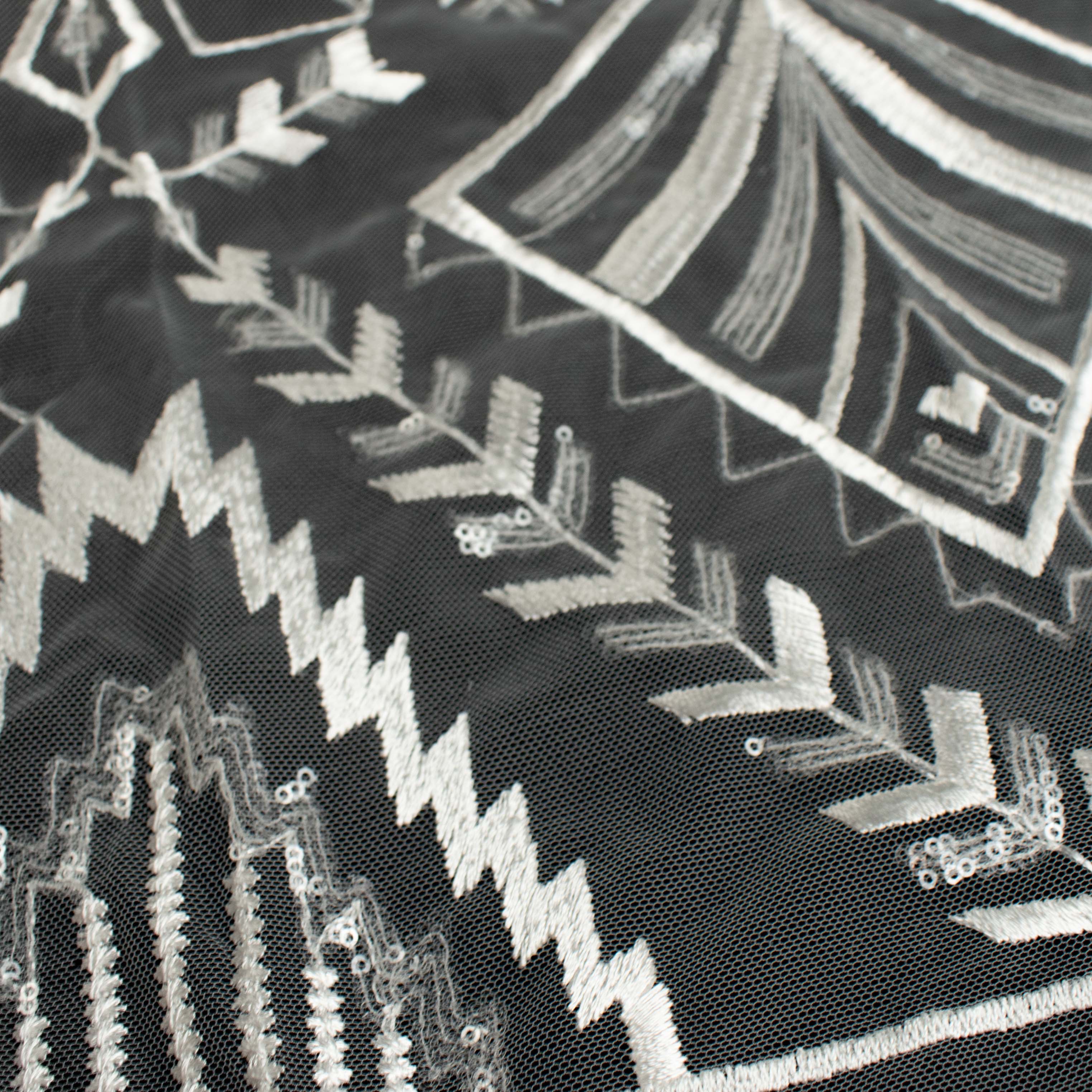 Sequin Geometry Embroidery Lace White Design-6 - Image 4