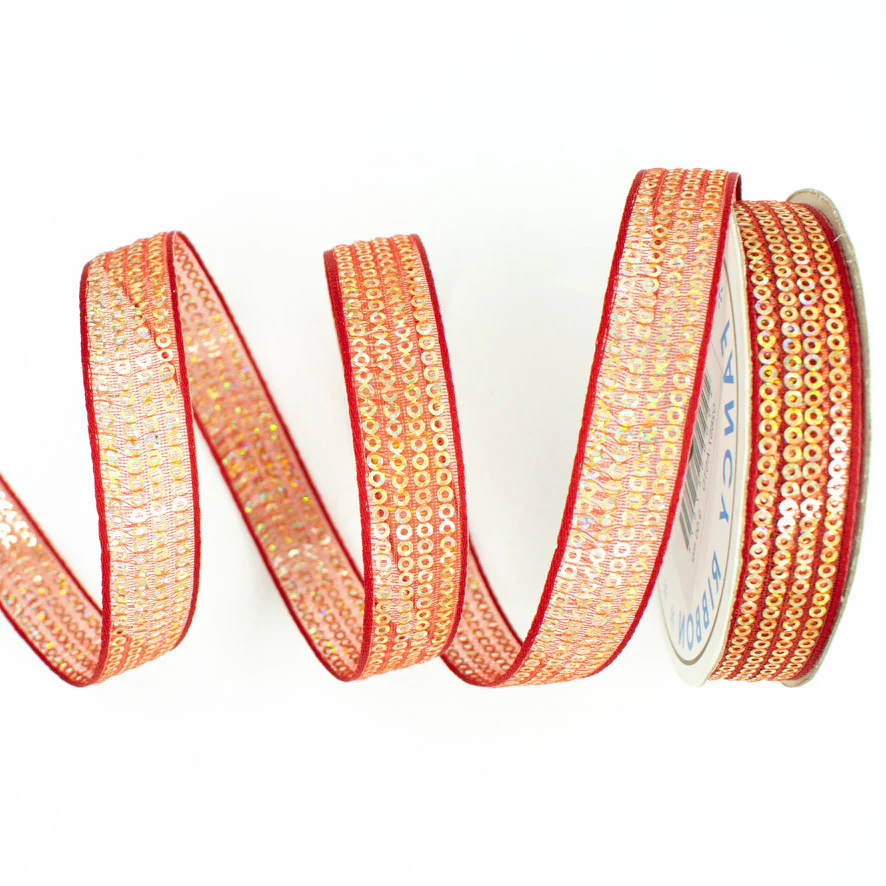 Sequins Embroidered Organza Ribbon-20mm - Image 3