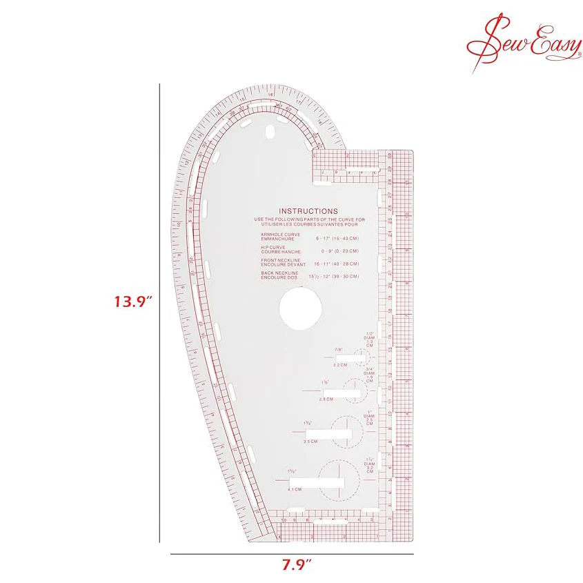Sew Easy Curve Versatile Pattern Making Ruler 35cm x 18cm - Image 4