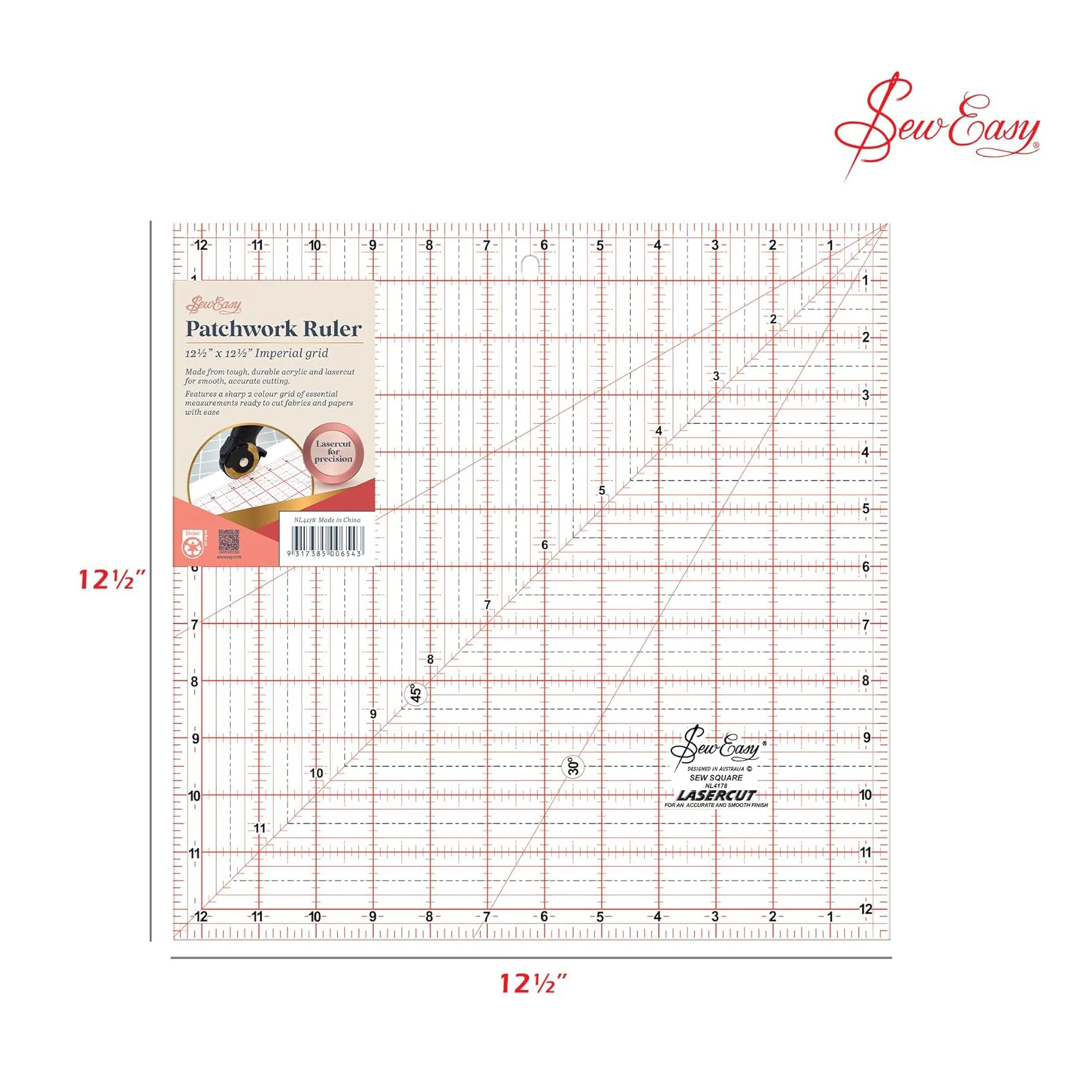 Sew Easy Quilting Patchwork Square Ruler 12.5" x 12.5" - Image 3