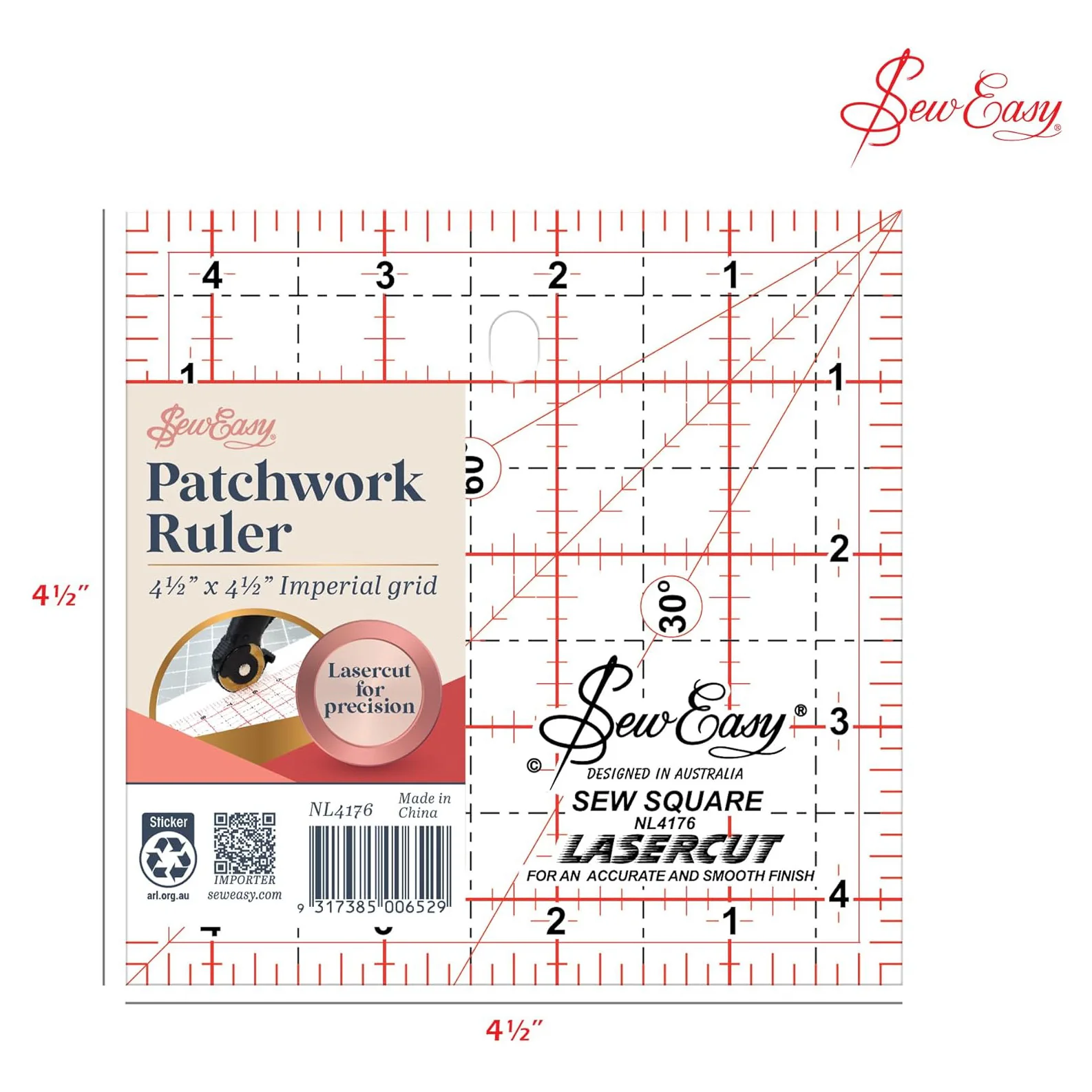 Sew Easy Quilting Patchwork Square Ruler 4.5" x 4.5" - Image 3