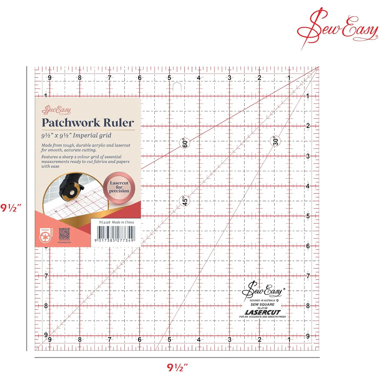 Sew Easy Quilting Patchwork Square Ruler 9.5" x 9.5" - Image 4