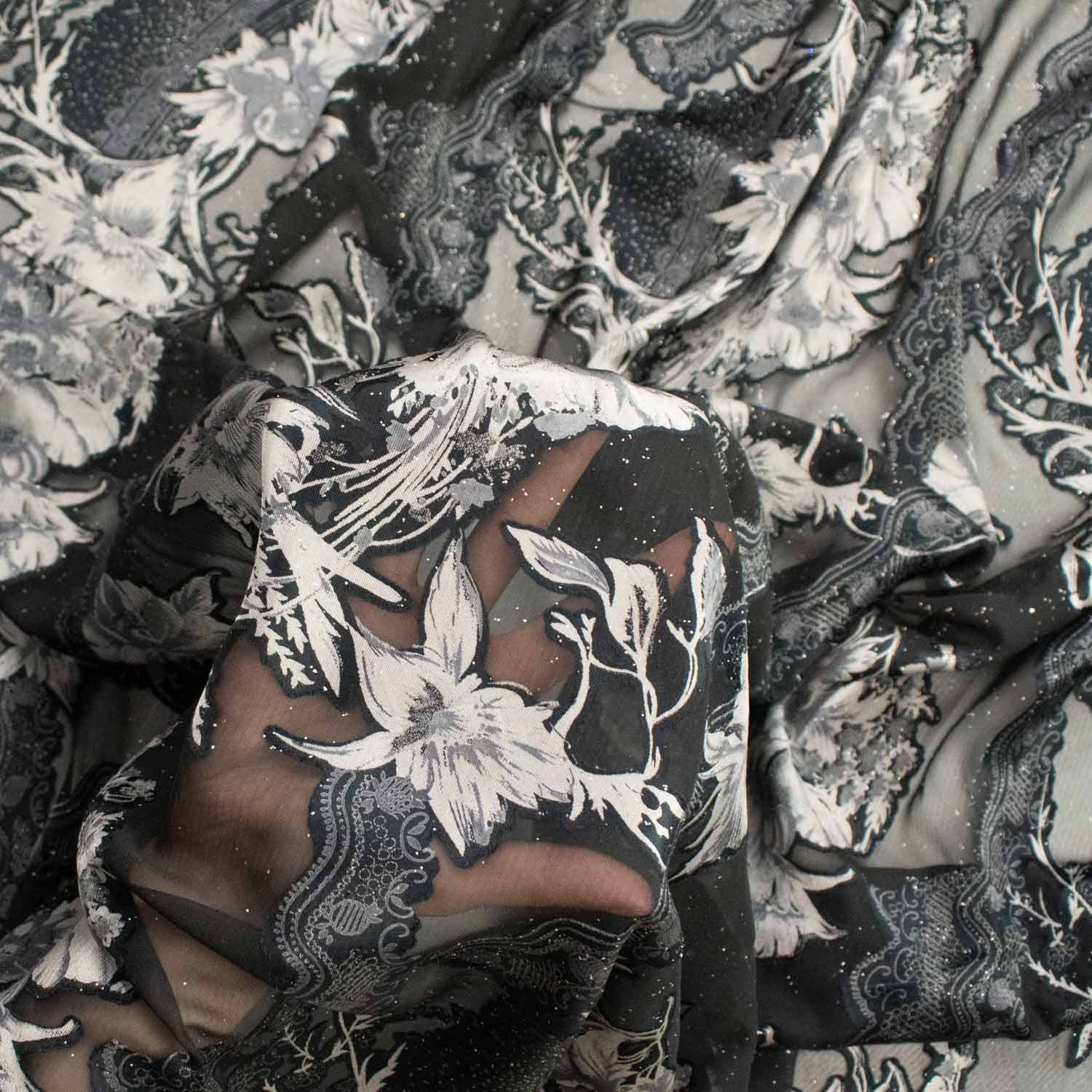 Luxurious Silver & Black Burnout Chiffon - Image 3