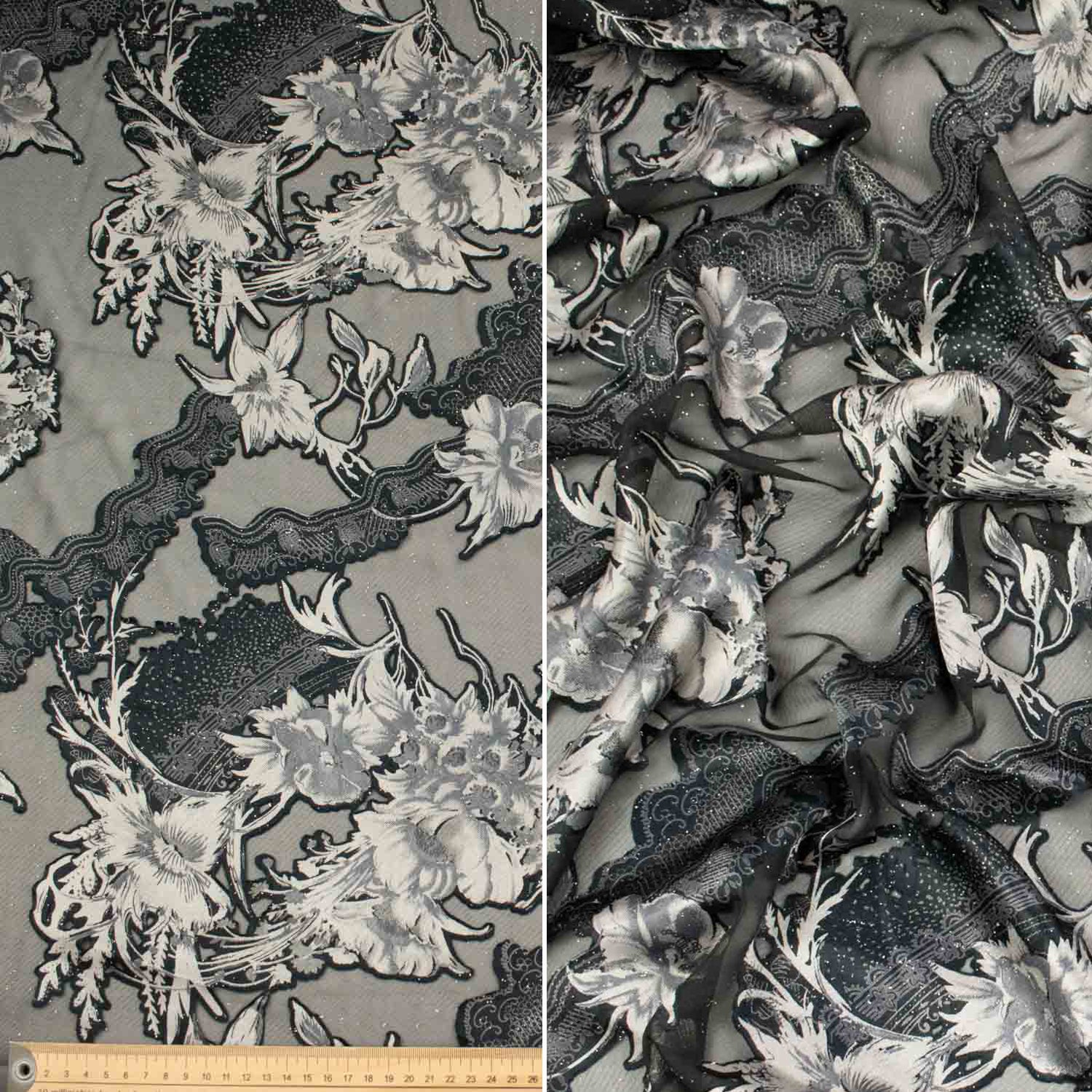 Luxurious Silver & Black Burnout Chiffon - Image 6