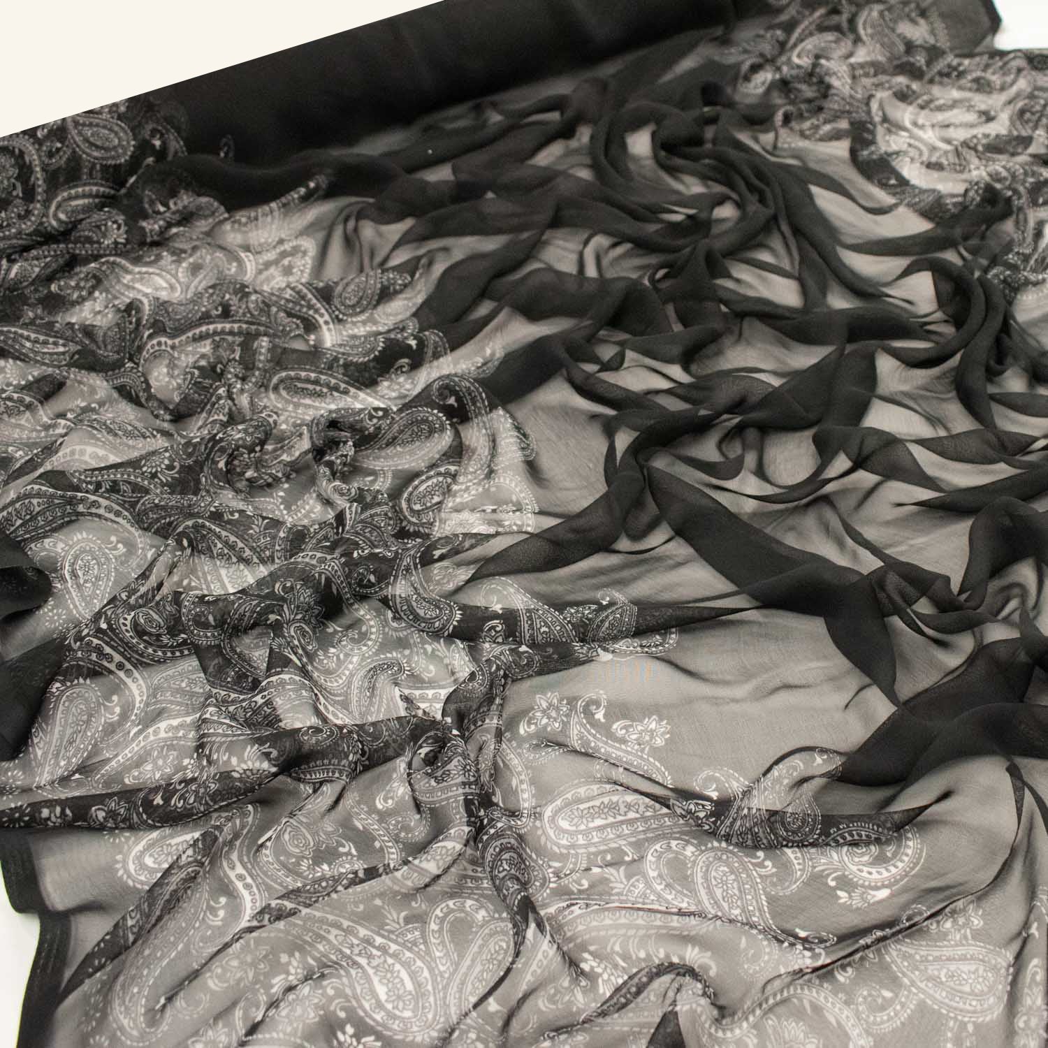 Silver Paisley Border Prints Satin & chiffon - Image 3