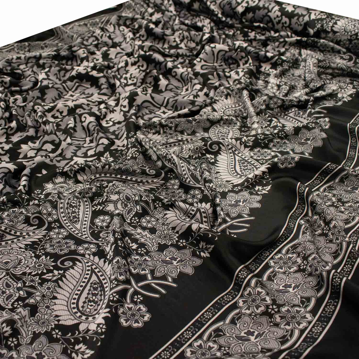 Silver Paisley Border Prints Satin & chiffon - Image 6