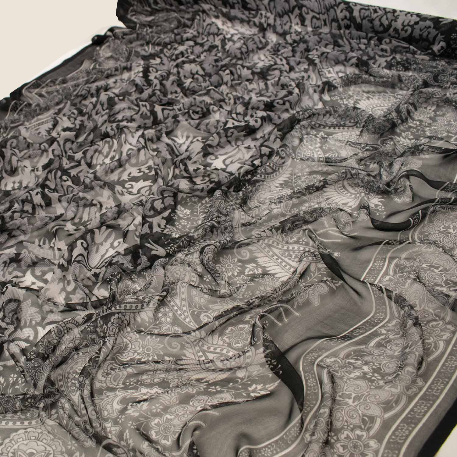 Silver Paisley Border Prints Satin & chiffon - Image 7