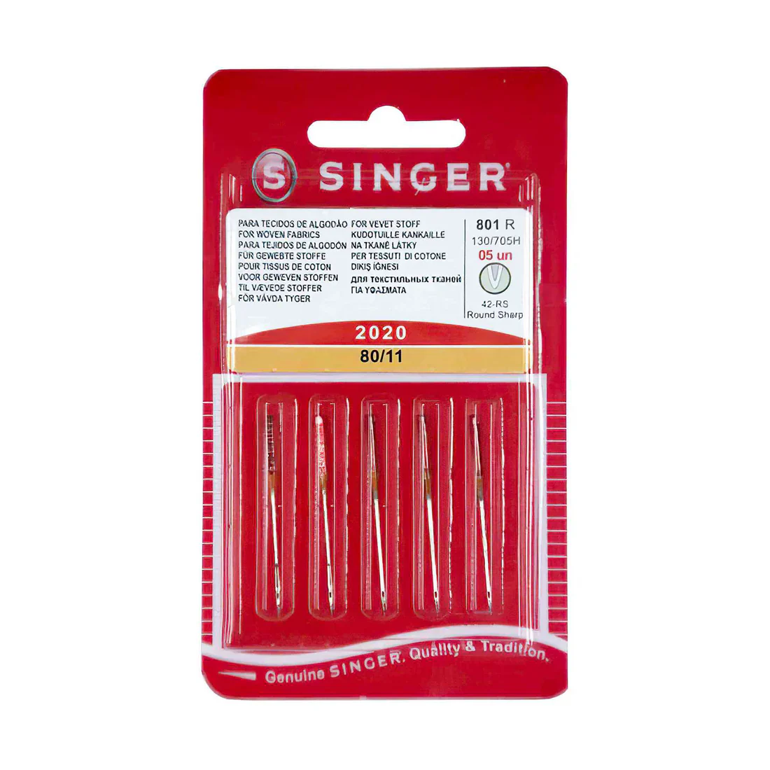 Singer Sewing Machine Needles 2020 Universal 80/11 - 5 Per Cassette