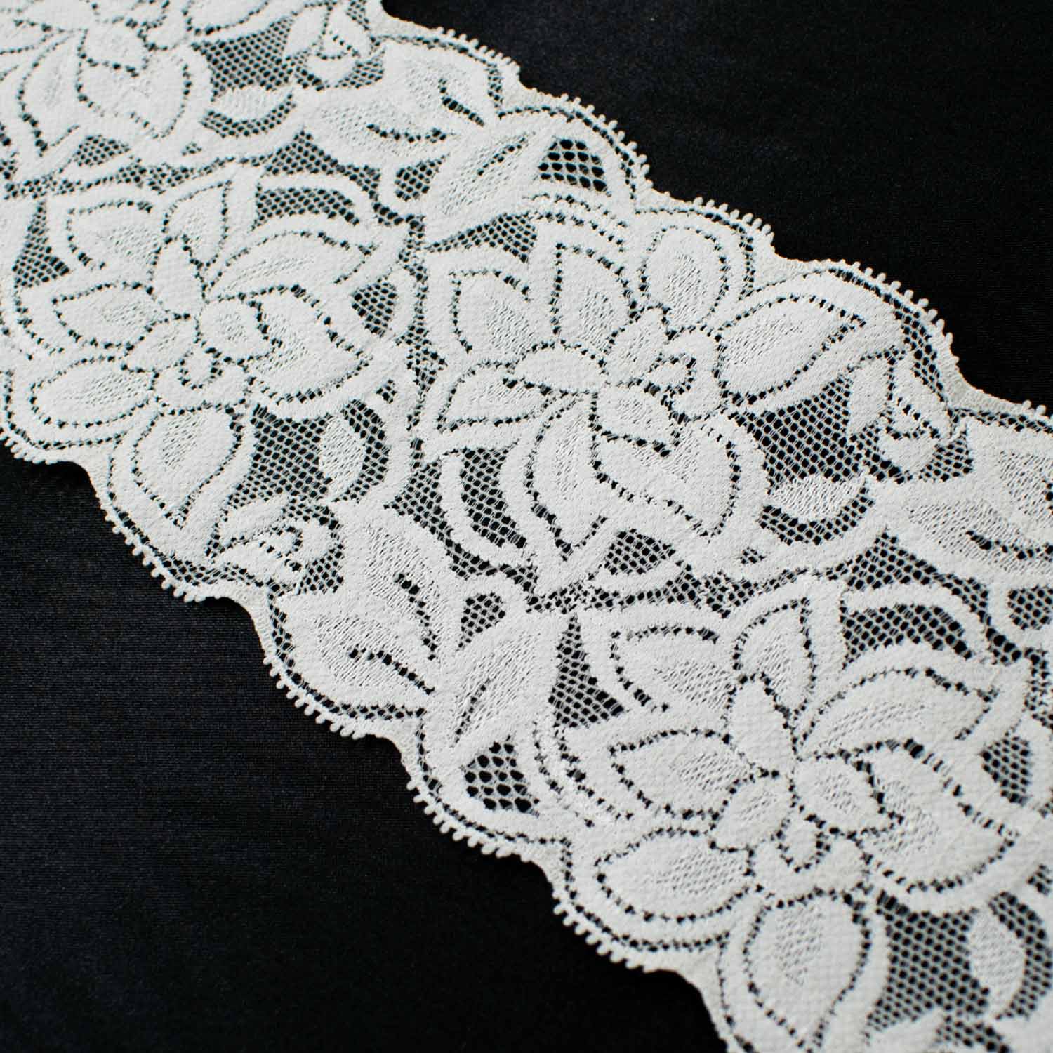Floral Stretch Raschel Lace Trim 85mm Light Grey - Image 3