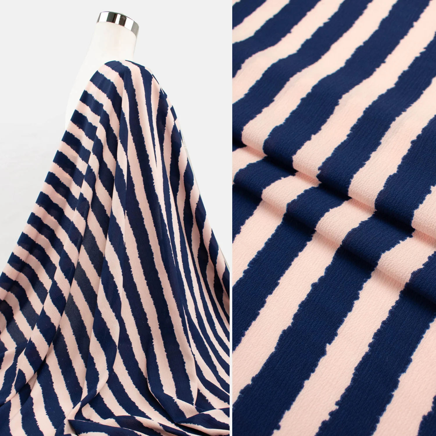 Stripe Printed Crepe Georgette Baby Pink & Navy - Image 4
