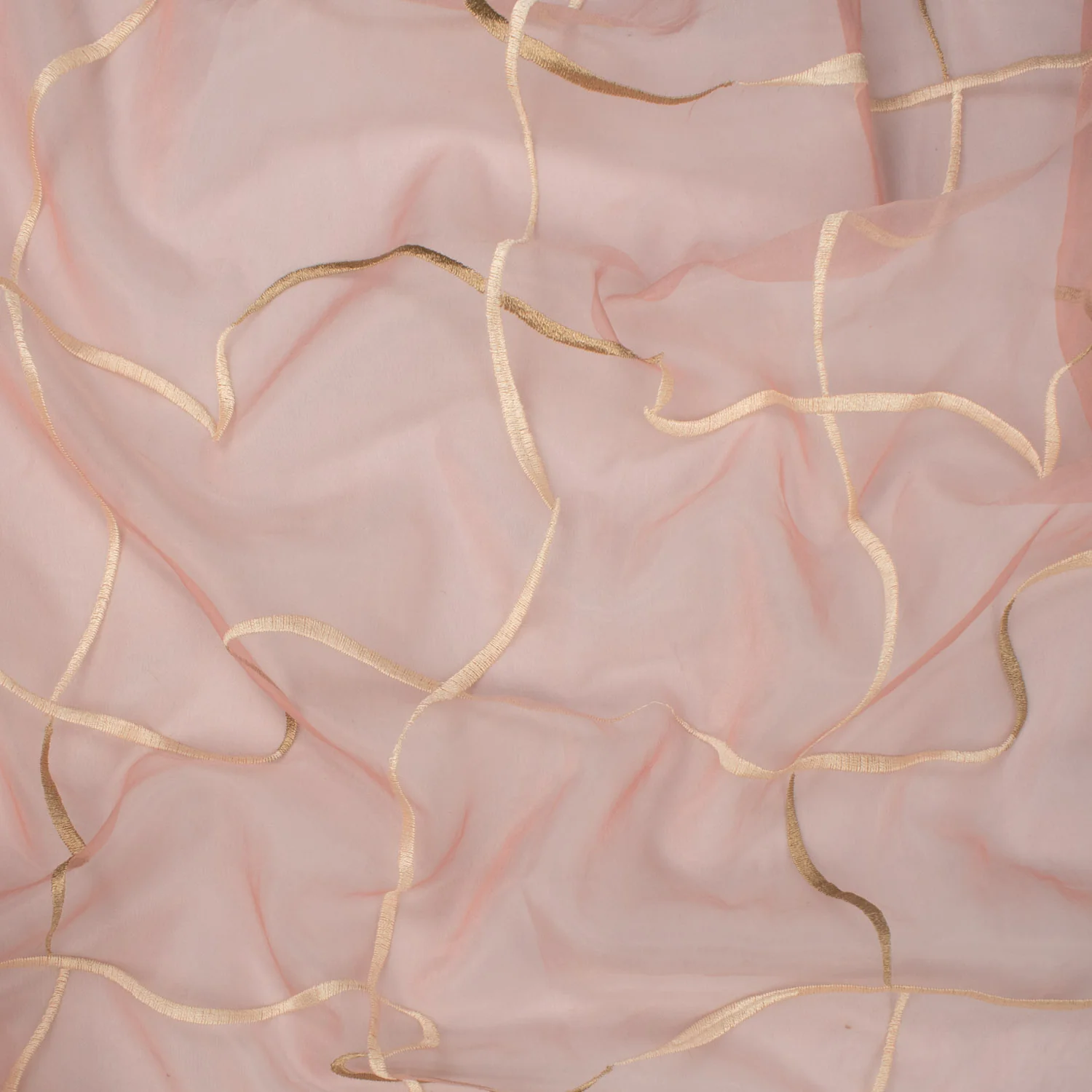 Turkish Curtaining Sheer/Voile Cream & Beige Embroidered Checks on Coral - Image 5