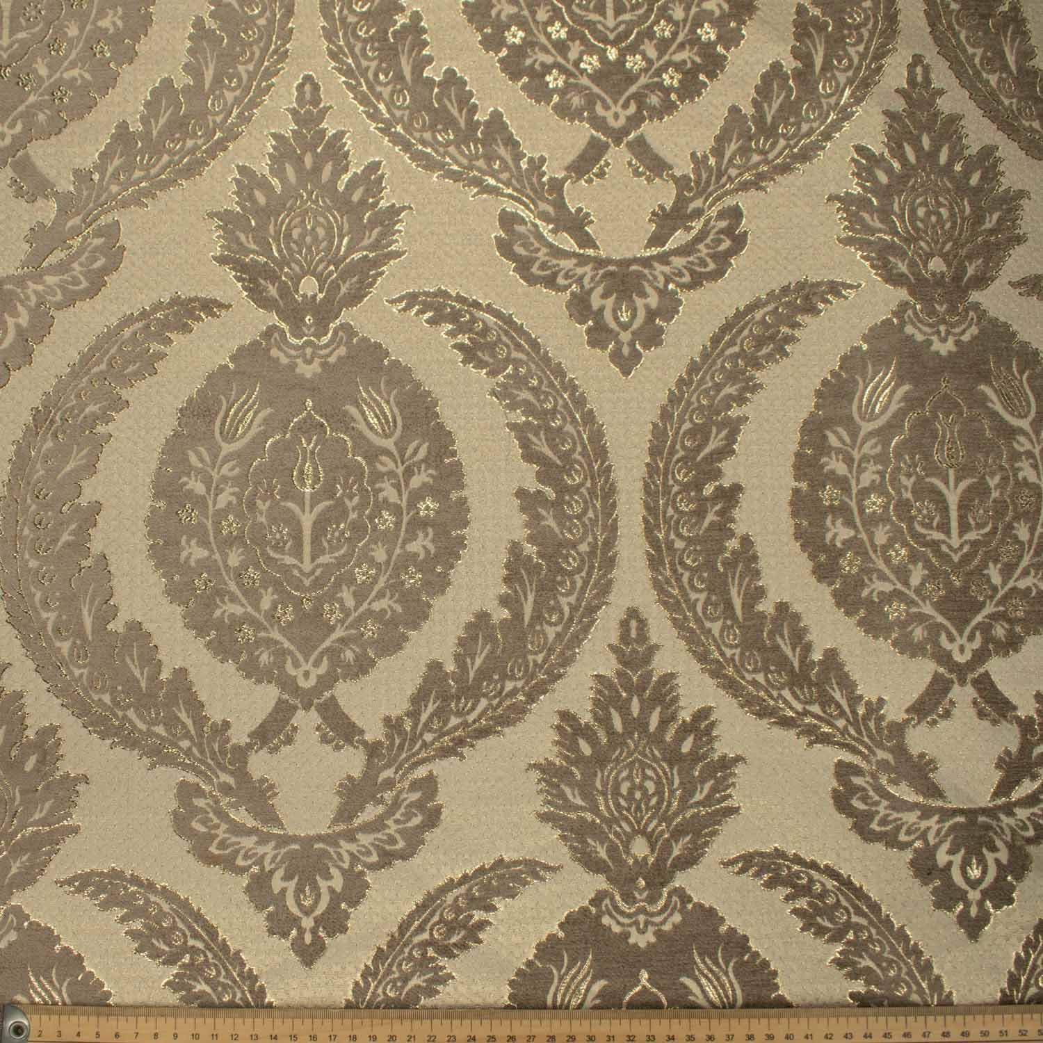 Turkish Curtaining/Upholstery Beige Glitter Decor Damask Chenille Jacquard - Image 3