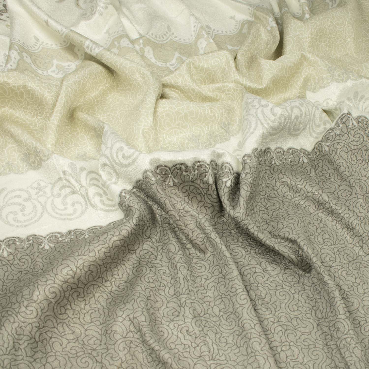 Turkish Curtaining/Upholstery Cream & Silver Border Lace Jacquard - Image 4