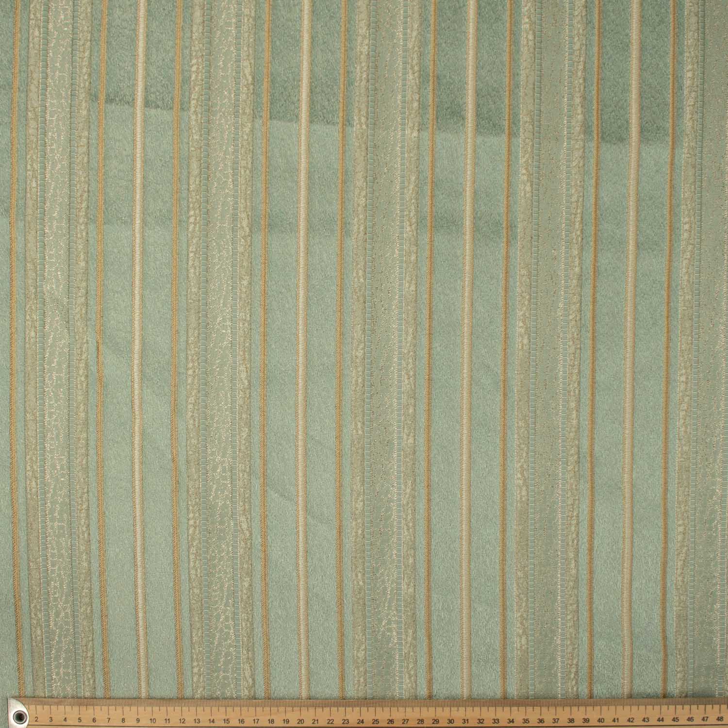 Turkish Curtaining/Upholstery Embroidered Teal Stripes Jacquard - Image 3