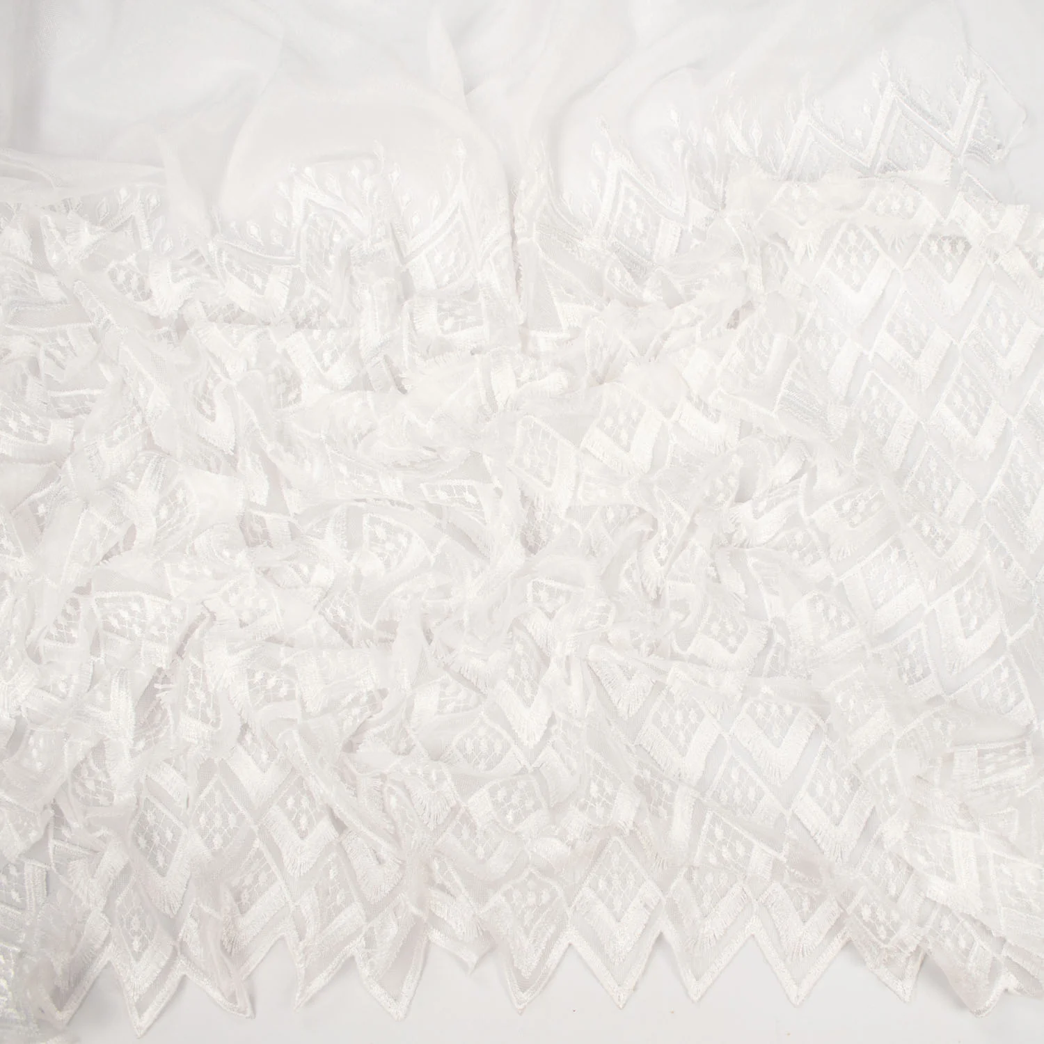 Turkish Lace Border Curtaining Sheer/Voile Metallic Fringing Rhombus Embroidered - Image 2