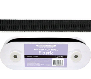 Uni-Trim Elastic Ribbed Non-Roll - 12mm Black