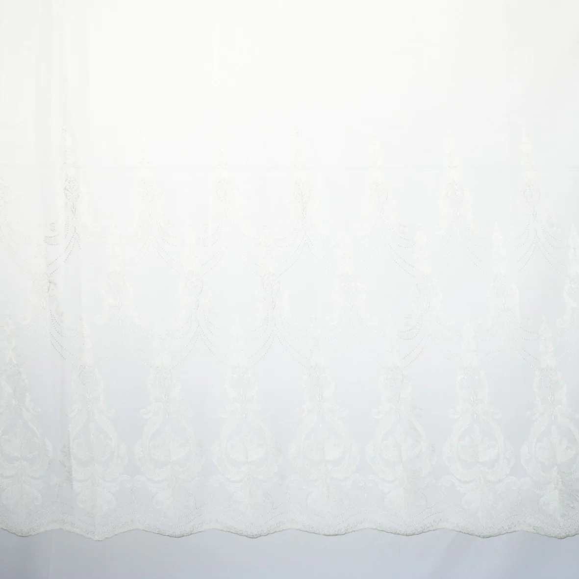 Versailles Collection Embroidered Curtaining Sheers Design-4 Silver Baroque Lace Border - Image 3