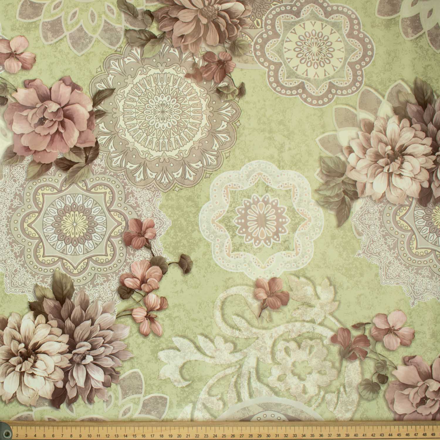 Vintage Mint Flower Plastic Tablecloth Fabric - Image 2