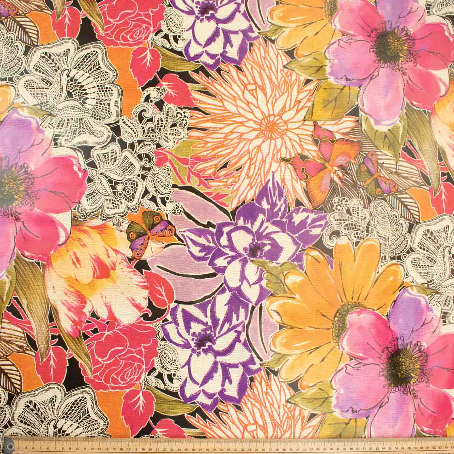 Water Colour Flowers Orange Plastic Tablecloth Fabric - Image 2