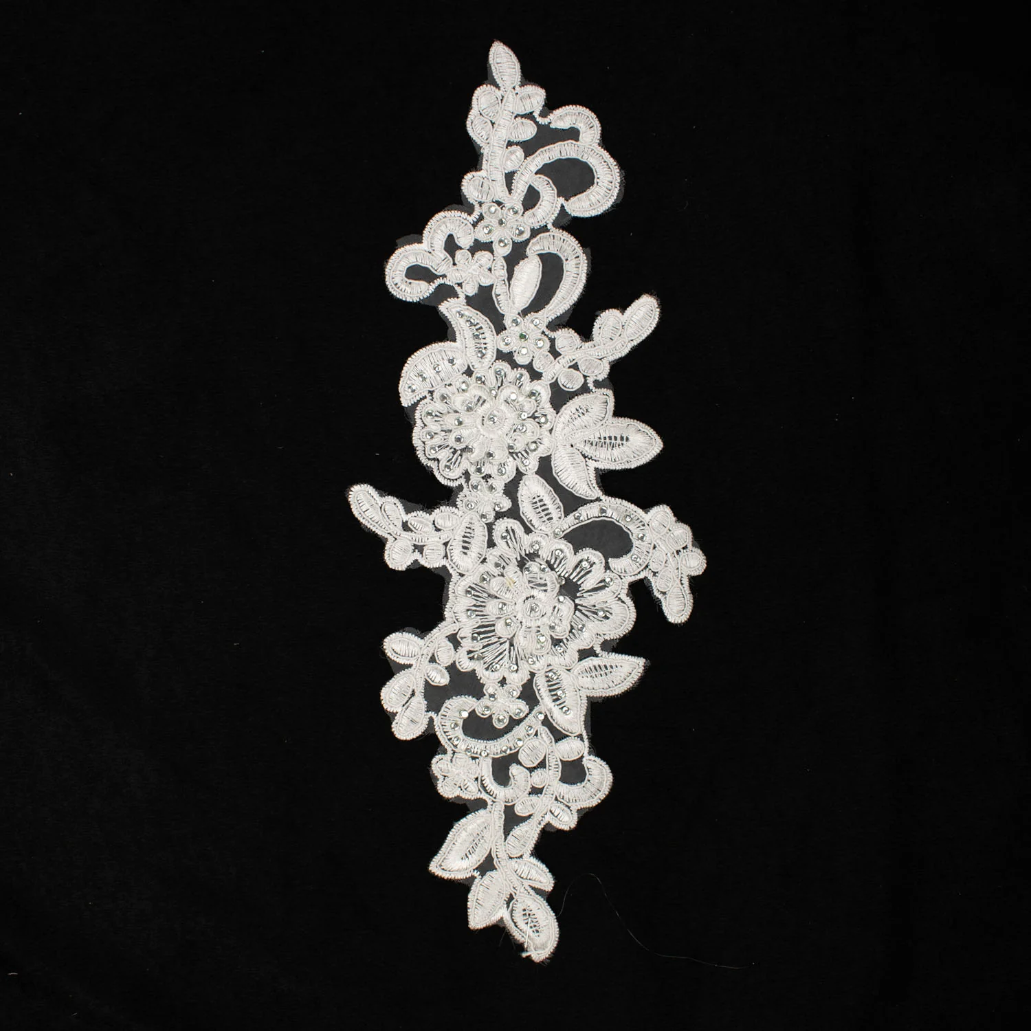 White Flower & Dinamante Embroidered Lace Applique Motif Design-MOT-R