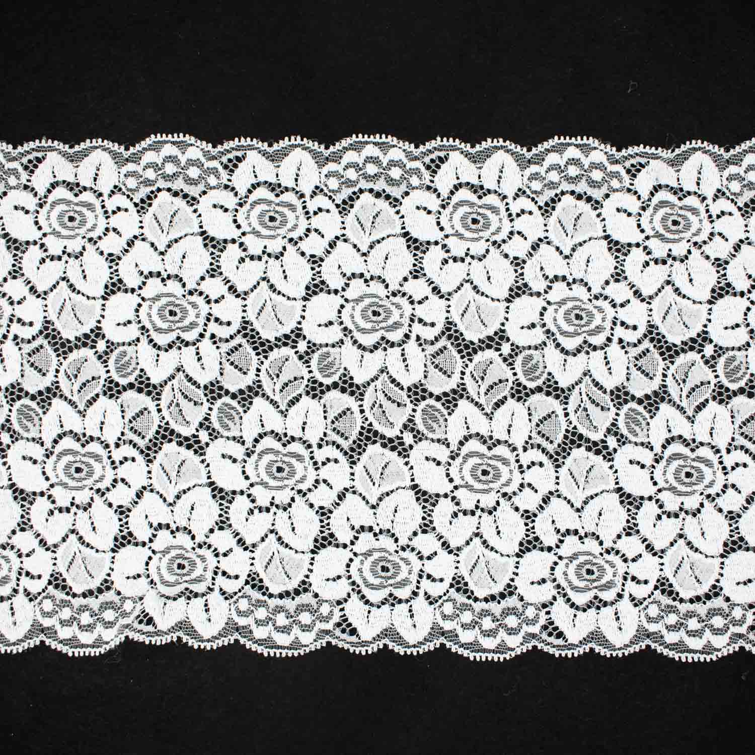 White Flroal Bloom Stretch Raschel Lace Trim 170mm - Image 2