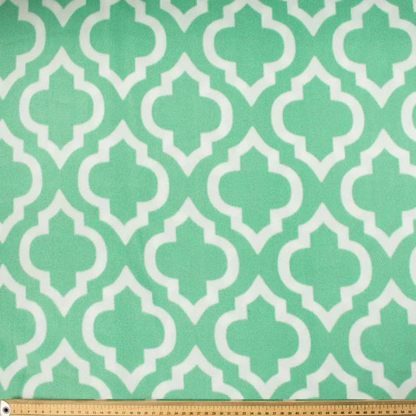 White Trellis Pattern on Mint Green Printed Polar Fleece DSN #12